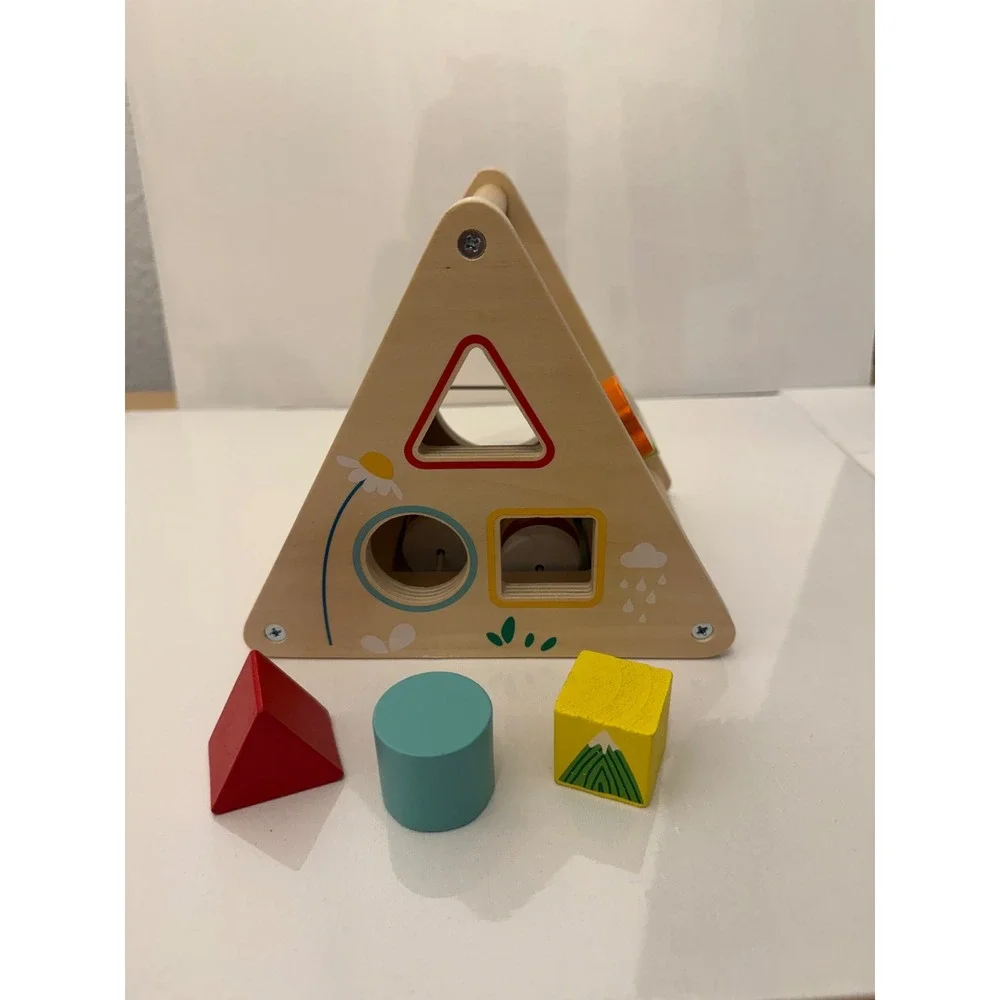 Tooky Toy TH912 Wooden Activity Triangle Shape Sorter Montessori Toddler 12M+